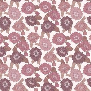 SMALL  retro 70s floral fabric - seventies design trendy aesthetic pattern -MAUVE