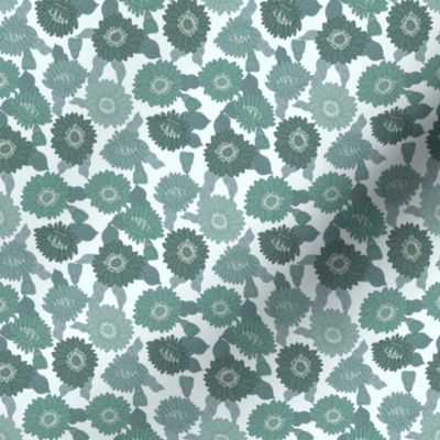 SMALL  retro 70s floral fabric - seventies design trendy aesthetic pattern -BLUE GREEN