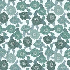 SMALL  retro 70s floral fabric - seventies design trendy aesthetic pattern -BLUE GREEN