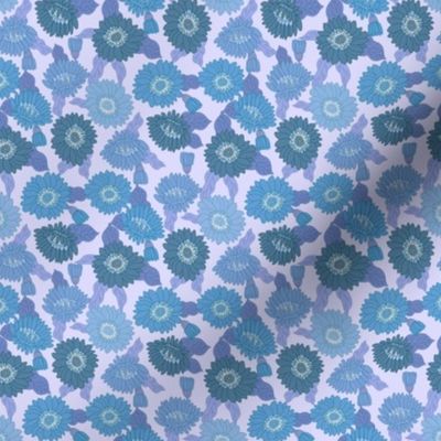 SMALL  retro 70s floral fabric - seventies design trendy aesthetic pattern -BLUE