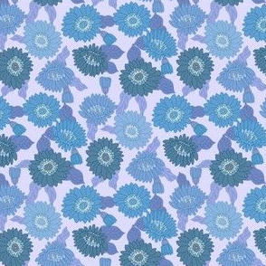 SMALL  retro 70s floral fabric - seventies design trendy aesthetic pattern -BLUE