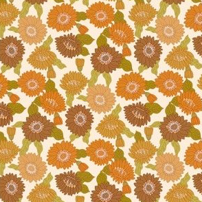 SMALL  retro 70s floral fabric - seventies design trendy aesthetic pattern -ORANGE