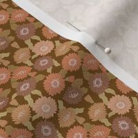 TINY  retro 70s floral fabric - seventies design trendy aesthetic pattern -DARK BROWN