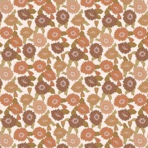 TINY  retro 70s floral fabric - seventies design trendy aesthetic pattern -BROWN