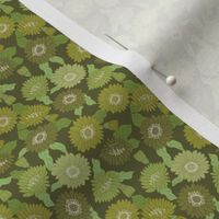 TINY  retro 70s floral fabric - seventies design trendy aesthetic pattern -DARK GREEN