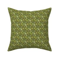 TINY  retro 70s floral fabric - seventies design trendy aesthetic pattern -DARK GREEN