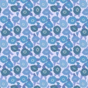 TINY  retro 70s floral fabric - seventies design trendy aesthetic pattern -BLUE