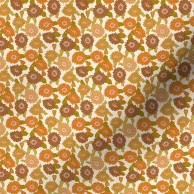 TINY retro 70s floral fabric - seventies design trendy aesthetic pattern - orange 