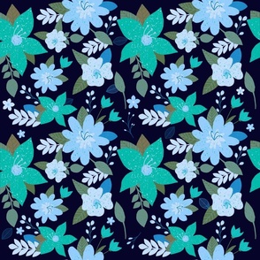 Whimsical Floral- blue and green