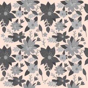 Whimsical Florals - Greyscale on peach