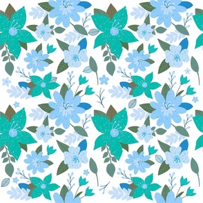Whimsical Florals Blue on White