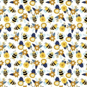 Small Yellow Bumblebees Navy and Honey Bee Gold Flowers