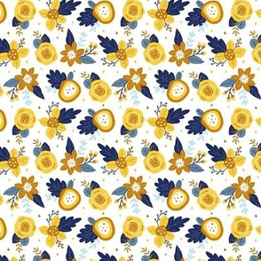 Small Scale Mod Scandi Floral Yellow Gold Navy Honey Bumblebee Coordinate