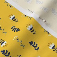 Small Mod Folk Flowers Navy Yellow Gold Honey Bumblebee Coordinate