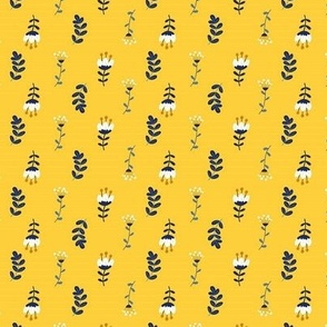 Small Mod Folk Flowers Navy Yellow Gold Honey Bumblebee Coordinate