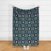 Bigger Patchwork 6" Squares Antisocial Butterfly on Navy Funny Sarcastic Adult Humor for Cheater Quilt or Blanket 