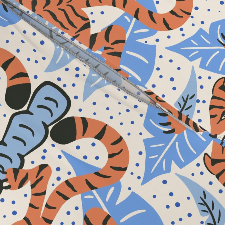 Tiger Damask - light blue orange - jumbo