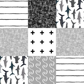 shark quilt  fabric - shark cheater quilt, shark baby, sharks, black and white, shark fabric, black and white shark