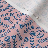 Folk Floral - Small Scale Pink/Blue