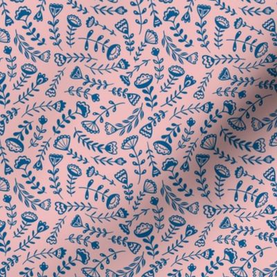 Folk Floral - Small Scale Pink/Blue