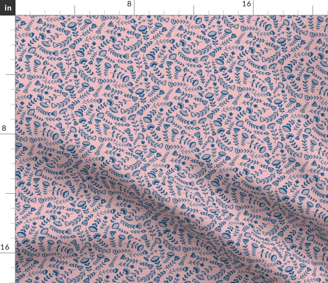 Folk Floral - Small Scale Pink/Blue