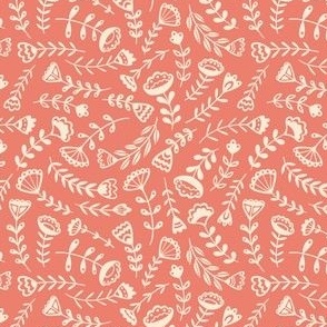 Tossed Folk Floral | Small Scale | Coral