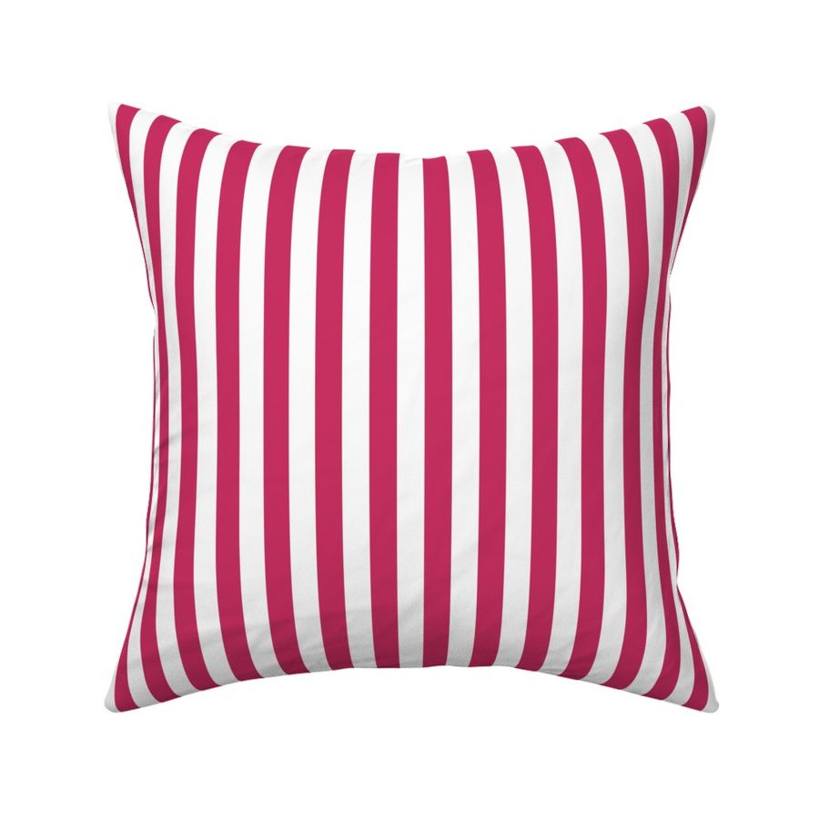 Raspberry Awning Stripe Pattern Vertical in White