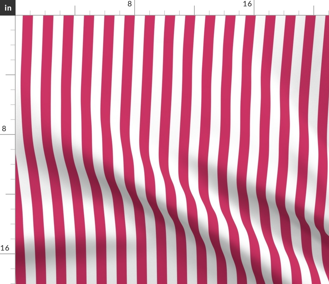 Raspberry Awning Stripe Pattern Vertical in White