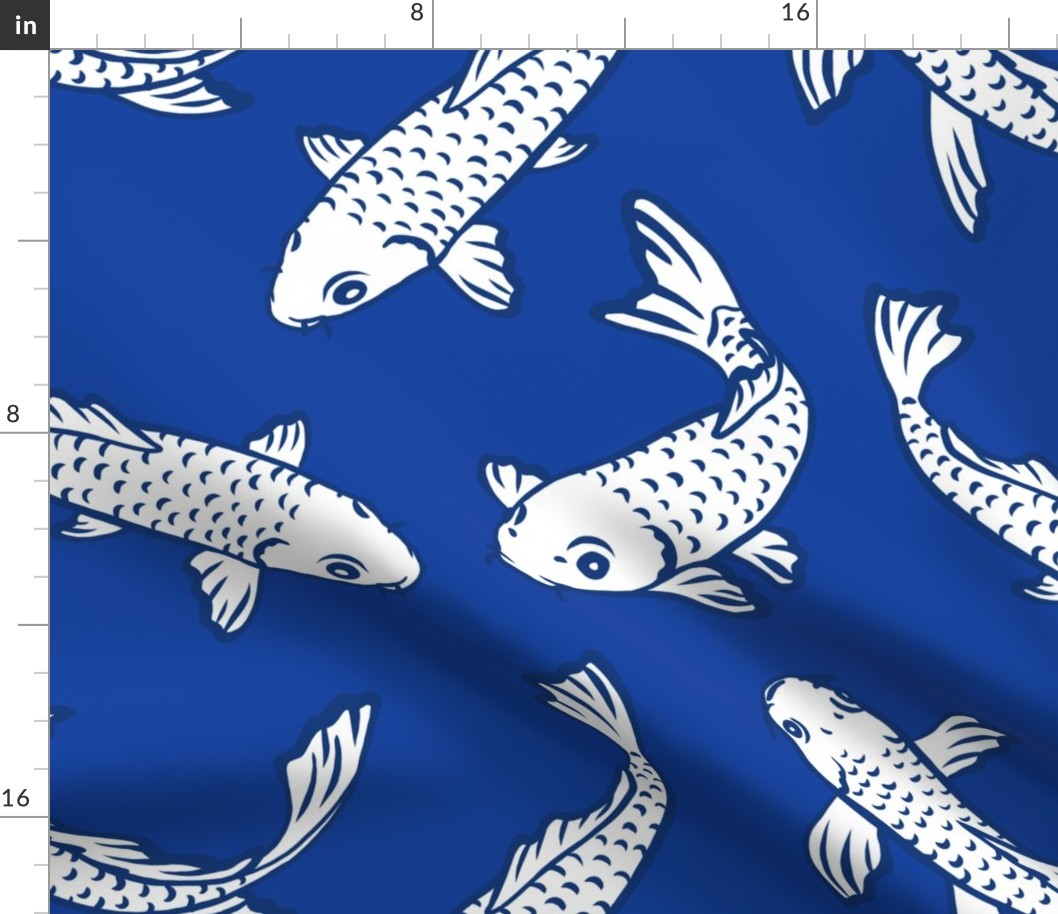 Koi Fish - Large - Blue White Fabric