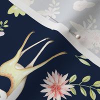 Sweet Deer Floral (navy) LARGER scale, ROTATED
