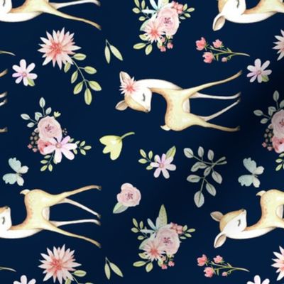 Sweet Deer Floral (navy) LARGER scale, ROTATED