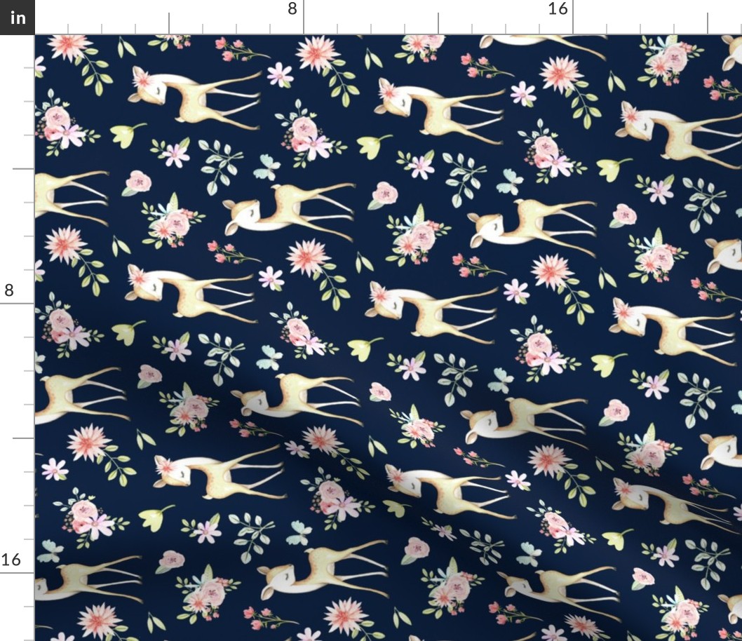 Sweet Deer Floral (navy) LARGER scale, ROTATED