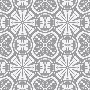 Floral geometric tile grey