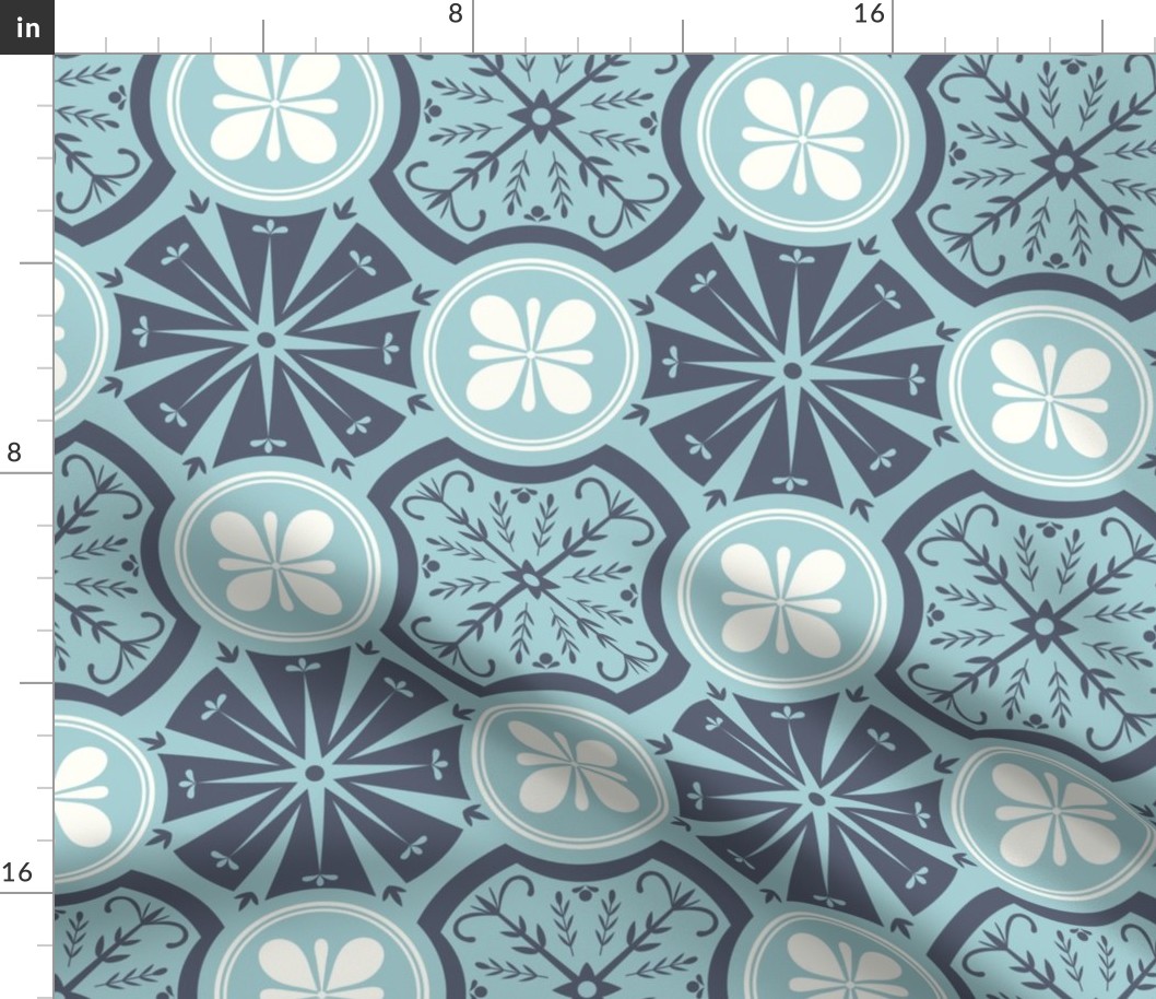 Floral geometric tile blue 