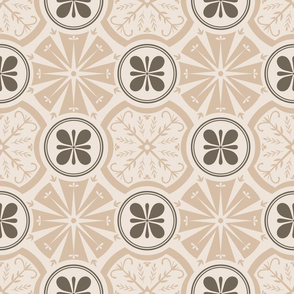 Floral geometric tile earth tones