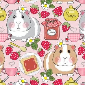 large guinea pigs with strawberry jam toast and tea
