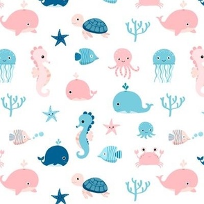 Cute Pink and Blue Sea Animals 