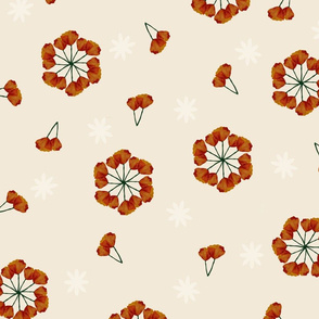 Handpainted California Poppies Seamless Patterns on Cream Background