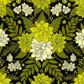 Modern Spring Green & Black Floral Pattern