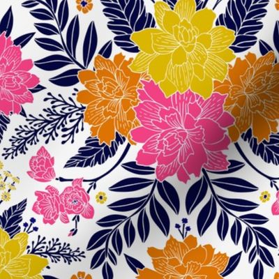 Bright Floral in Pink, Orange, Yellow & Navy