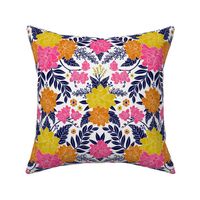 Bright Floral in Pink, Orange, Yellow & Navy