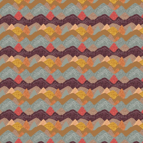 4"x4" seamlessly repeating layered mountains: spice no. 2, coral gold, dusty rose, medallion, laurel x, sunset, 26-13 x, tangerine no. 2