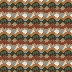 4"x4" seamlessly repeating layered mountains:laurel, olive green, cinnamon, 26-13 x, caramel no. 2, starfish, 13-2, laurel x, champagne