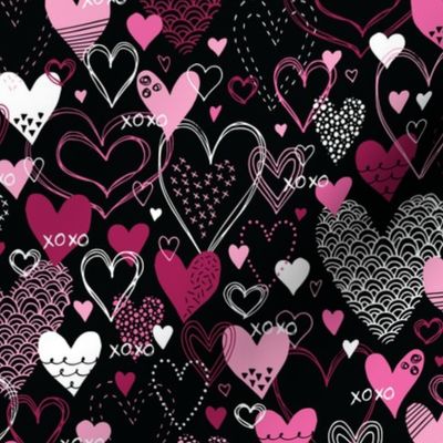 Hearts and Kisses (Black and Pink)