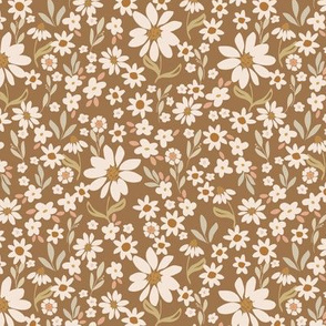 Flower Bed: Cream on Brown- small scale 6x6