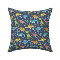 Robot Dinosaurs Multi Colours on Navy Dark Blue Smaller 3 inch