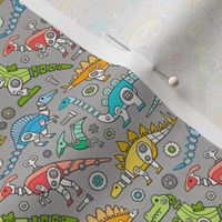 Robot Dinosaurs Multi Colours on Light Grey Small Tiny 1,5 inch