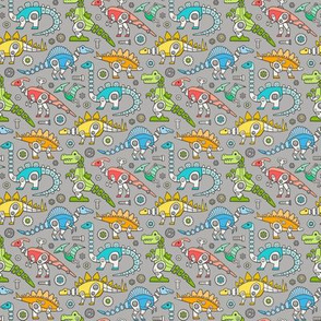 Robot Dinosaurs Multi Colours on Light Grey Small Tiny 1,5 inch