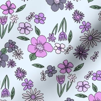 LARGE 90s springtime floral fabric - baby swaddle pattern florals for baby girls - purple light