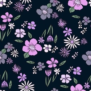 LARGE 90s springtime floral fabric - baby swaddle pattern florals for baby girls - purple